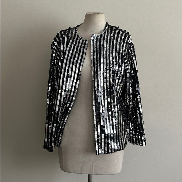 Vintage SEQUIN Rocker SILK STRIPED Jacket SZ M/L - Picture 4 of 7